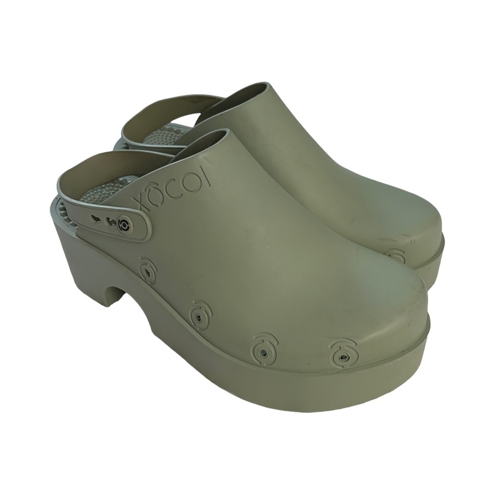 Olive Green Platform Clog Mules